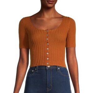 BNWT Free People Little Cutie Ribbed Short Sleeve Crop Top/Cardi Sz S in Myrrh